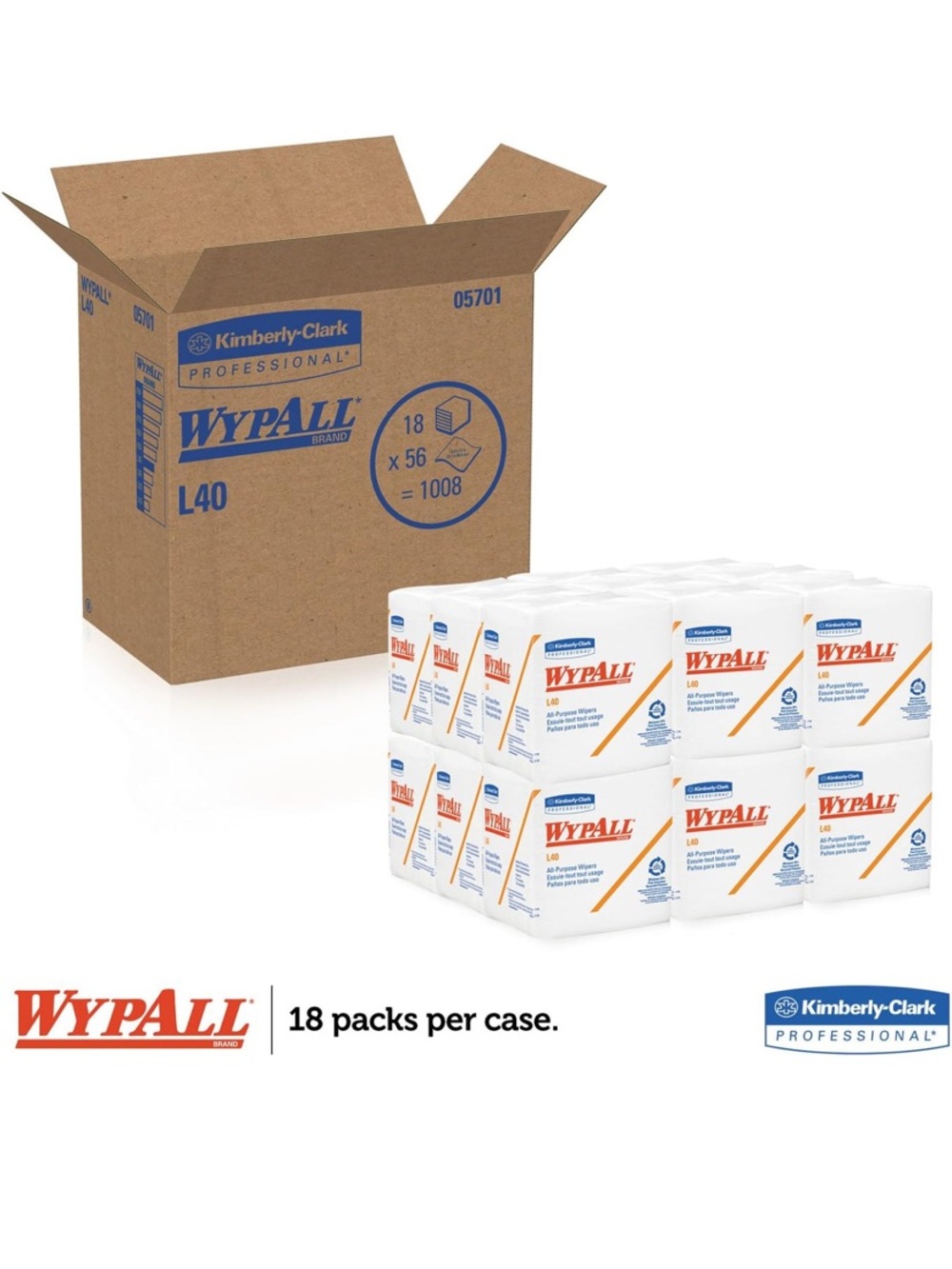 WYPALL L40 All Purpose Wipes - KCC05701 PRODUCT Case of 1008 Wipes